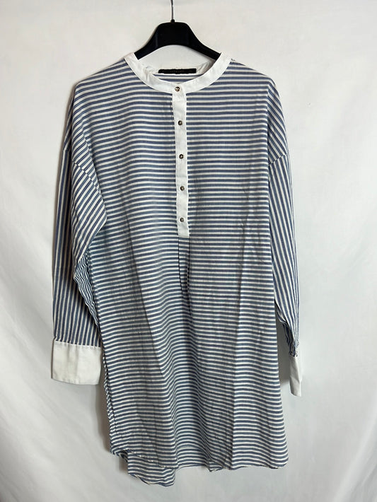 ZARA. Long blouse/dress with stripes and mandarin collar. TL
