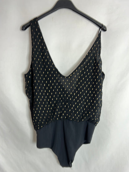 ZARA. Body negro bordados y pedrería. T M