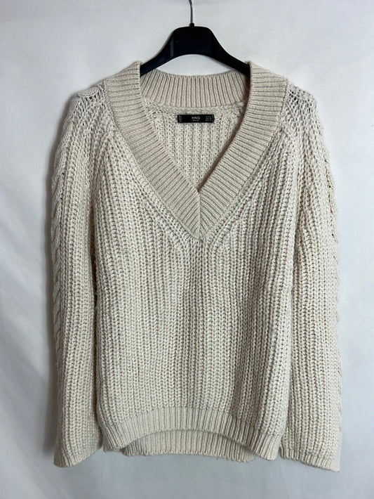 MANGO. Jersey punto gordo beige claro. T S