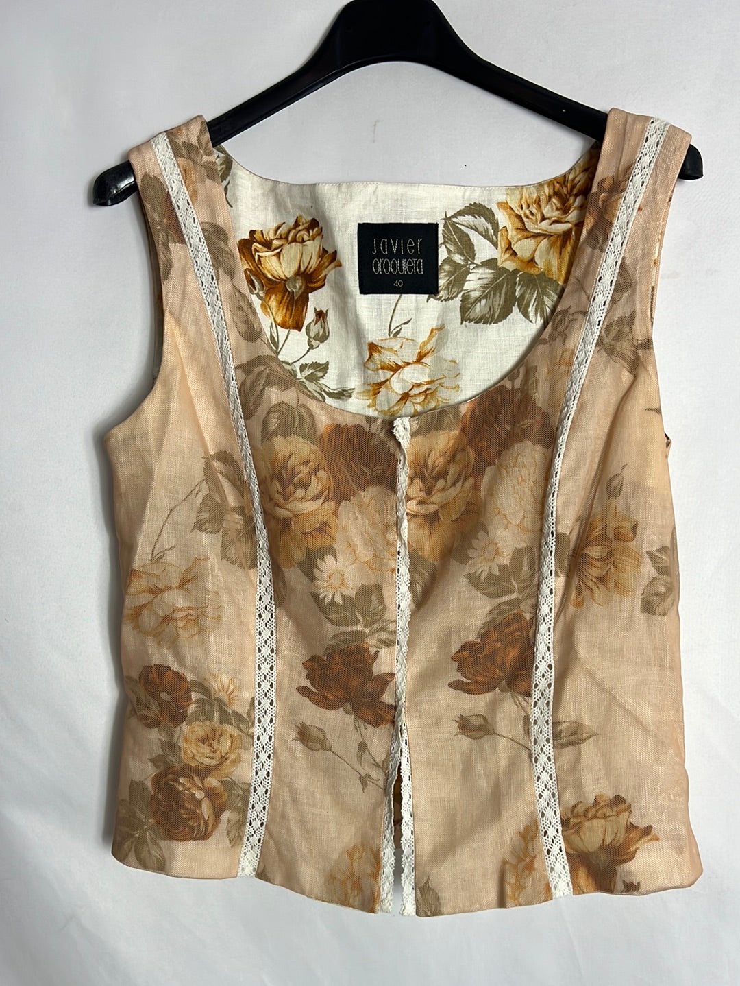 JAVIER OROQUIETA. Total look falda y top lino estampado. T 40 (tara)