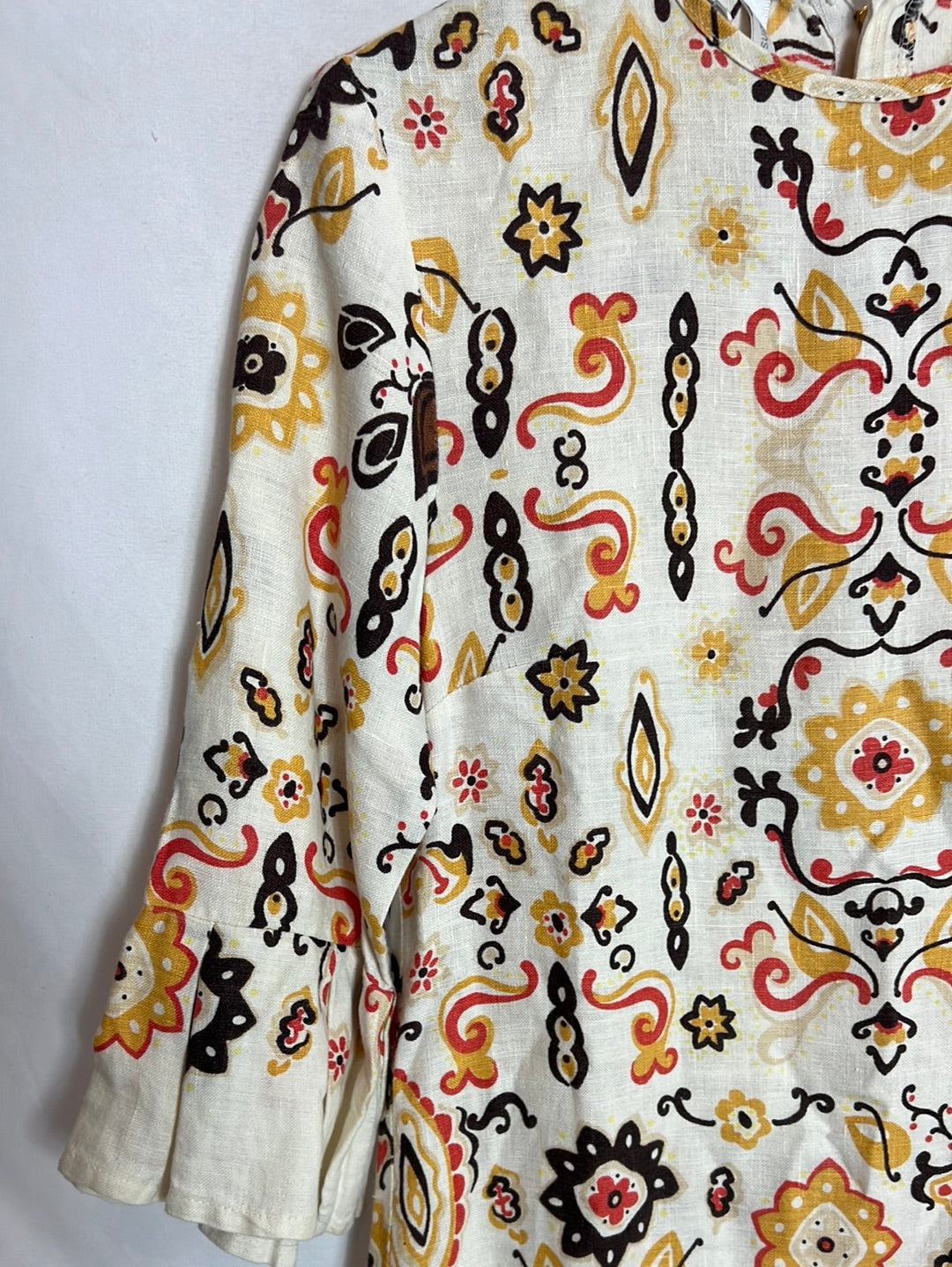 MANGO. Vestido lino flores T.s