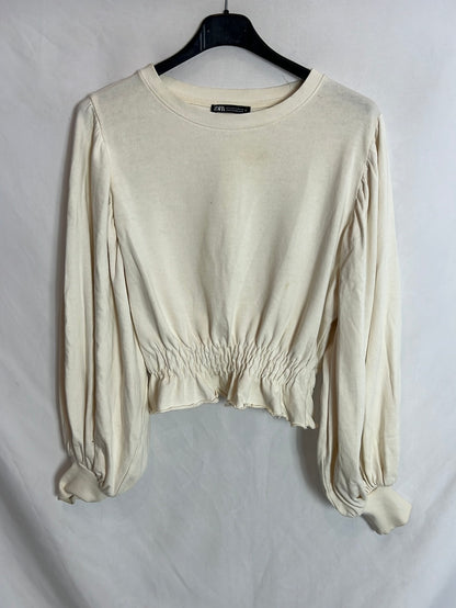ZARA. Sudadera beige cortita T.s