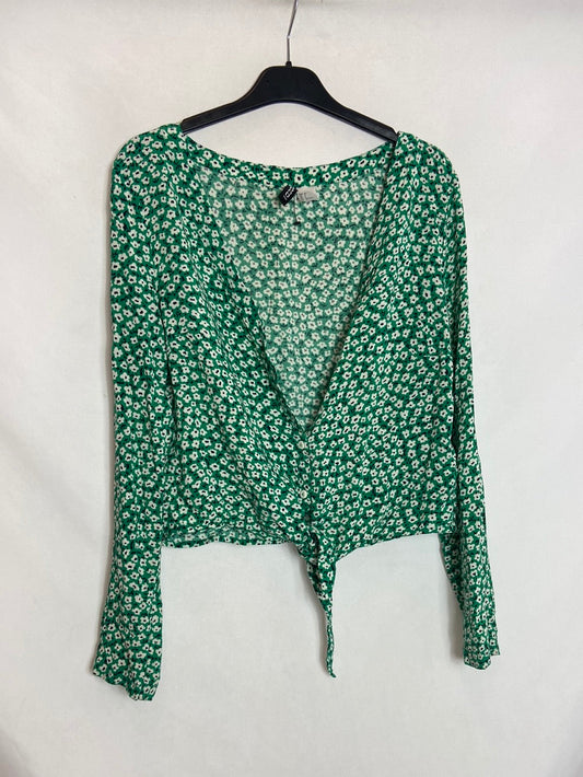 H&M. Blusa verde de flores T.S