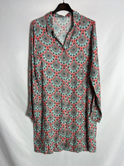 OTRAS. Vestido corto camisero estampado. T S