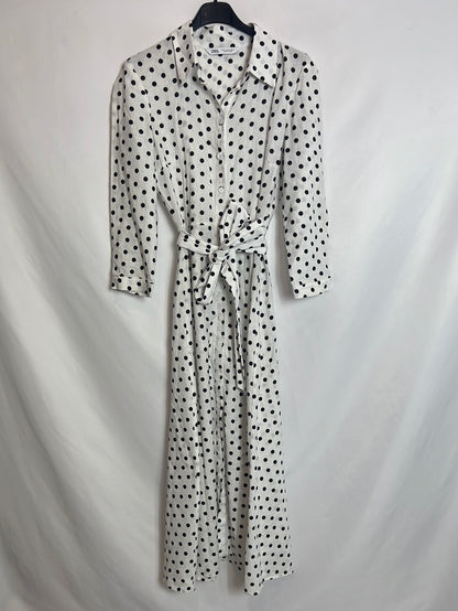 ZARA. Linen-effect polka dot midi dress. XS