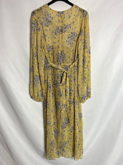 LUCY&BENFICA. Vestido midi gasa amarillo estampado. T S