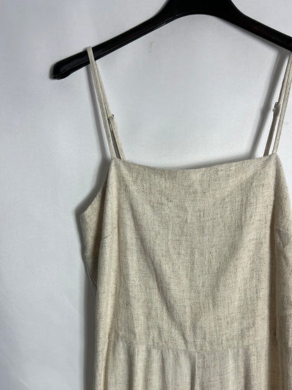 STRADIVARIUS. Beige linen-effect long jumpsuit. TM