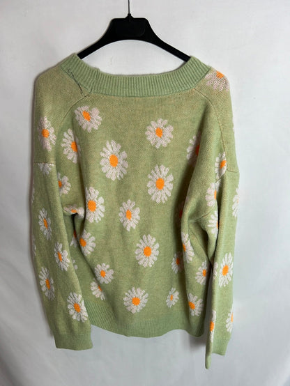 OTRAS. Cárdigan verde estampado. T.u(s/m)