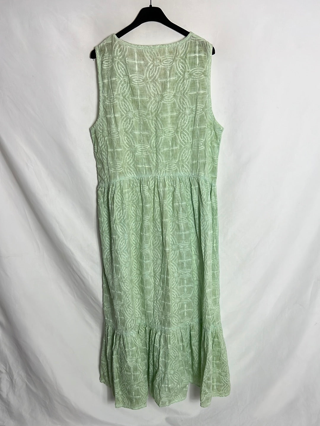 SOUTHER COTTON. Vestido midi textura verde claro. T L