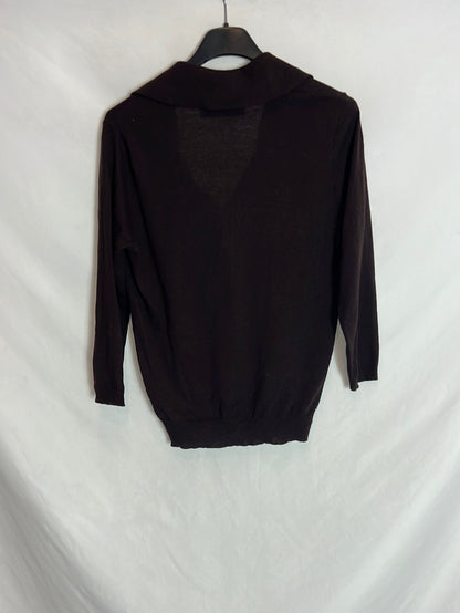 ZARA. Jersey fino marrón con cuello. T S