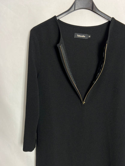 TINTORETTO. Short black dress with zippers. Size 36