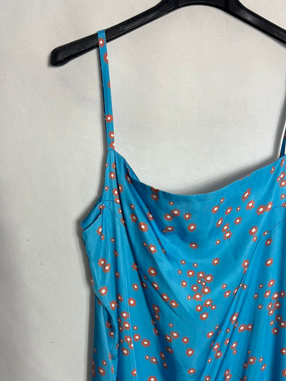 BIMBA Y LOLA. Blue floral satin midi dress. TM