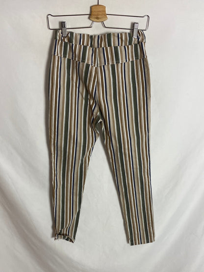 OTRAS. Pantalones rectos fluidos rayas. T.36