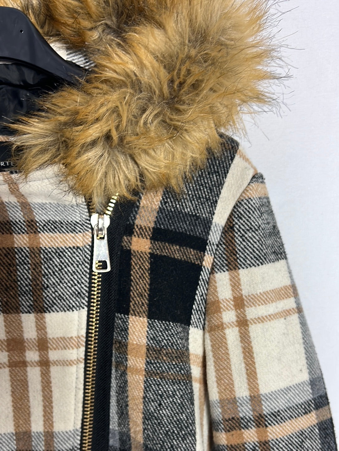 CORTEFIEL. Abrigo cuadros capucha. T S (Tara)