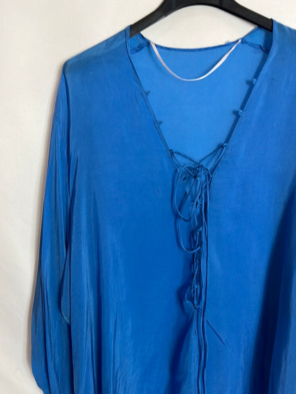 ZARA. Zara blue flowy blouse with drawstring. TL