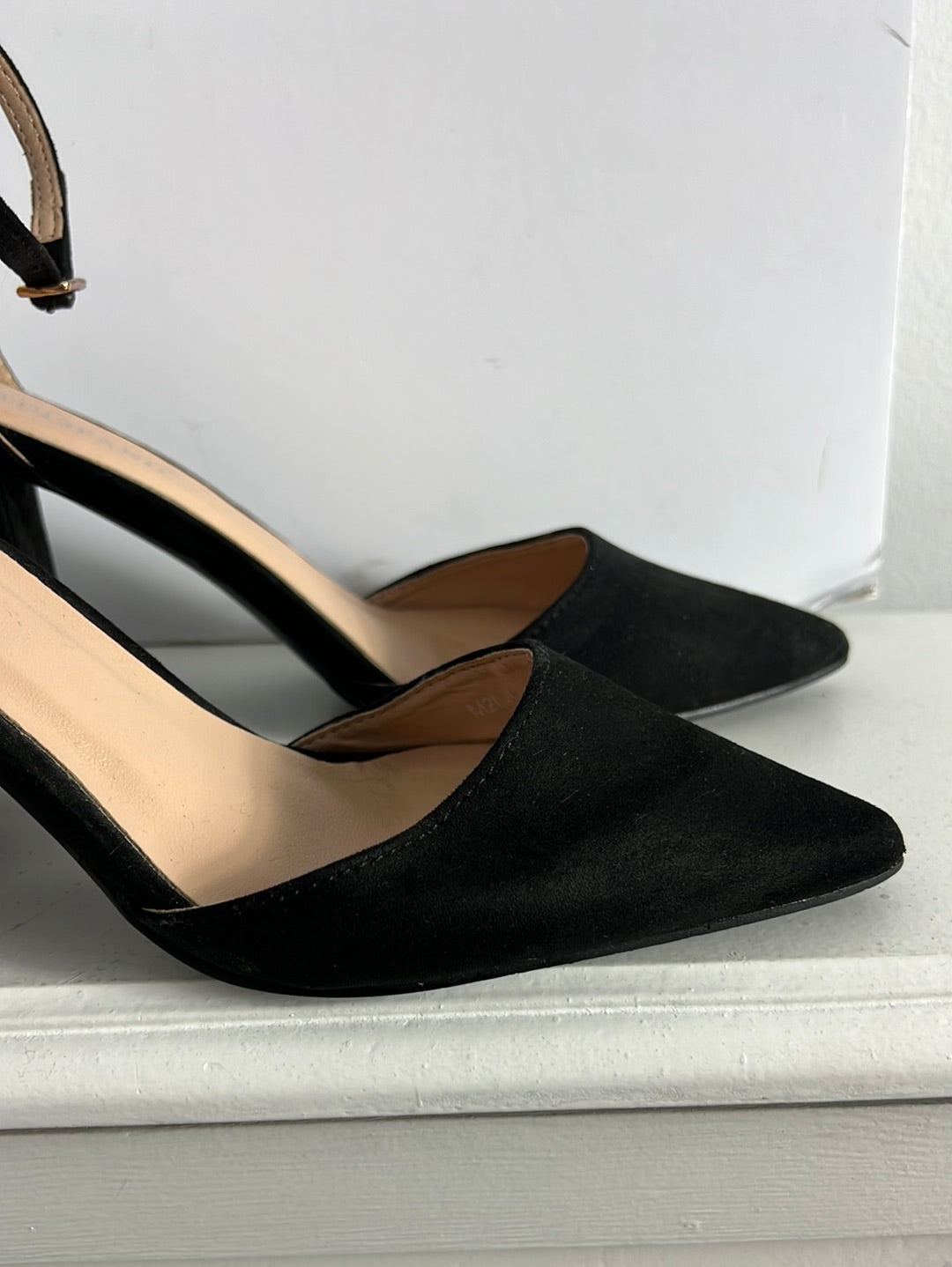 TULIPANO. Black high heels with ankle buckle. Size 37