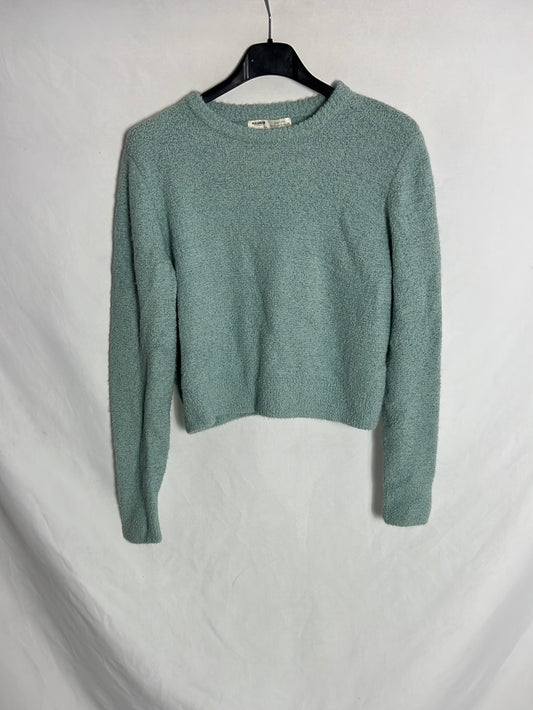 PULL&BEAR. Jersey corto textura azul claro. T S