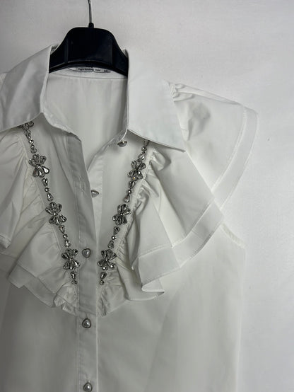 MAY. White sleeveless blouse with rhinestone detail. TM/L
