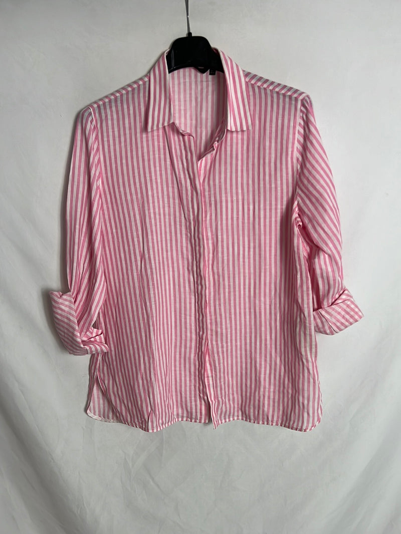 MASSIMO DUTTI. Camisa rayas rosa blanca T.42(s/m)