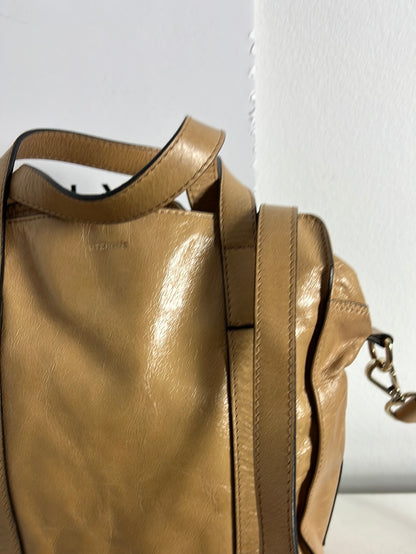 UTERQÜE. Bolso piel beige oscuro doble asa