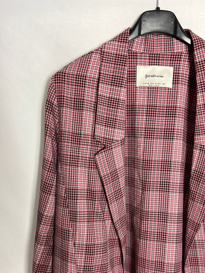 STRADIVARIUS. Blazer fina rosa cuadros. T M
