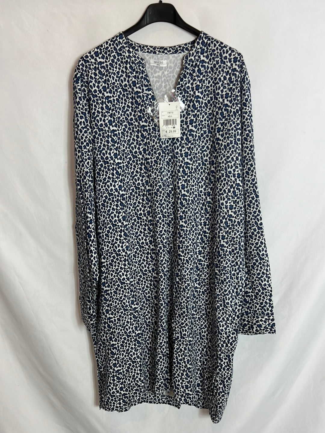 AMICHI. Short blue animal print dress. XXL