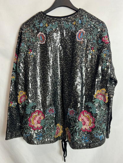 ZARA. Black printed sequin jacket. TS/M