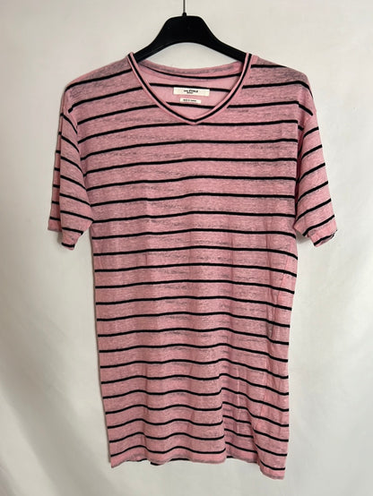 ISABEL MARANT. Camiseta rosa rayas negras. T S
