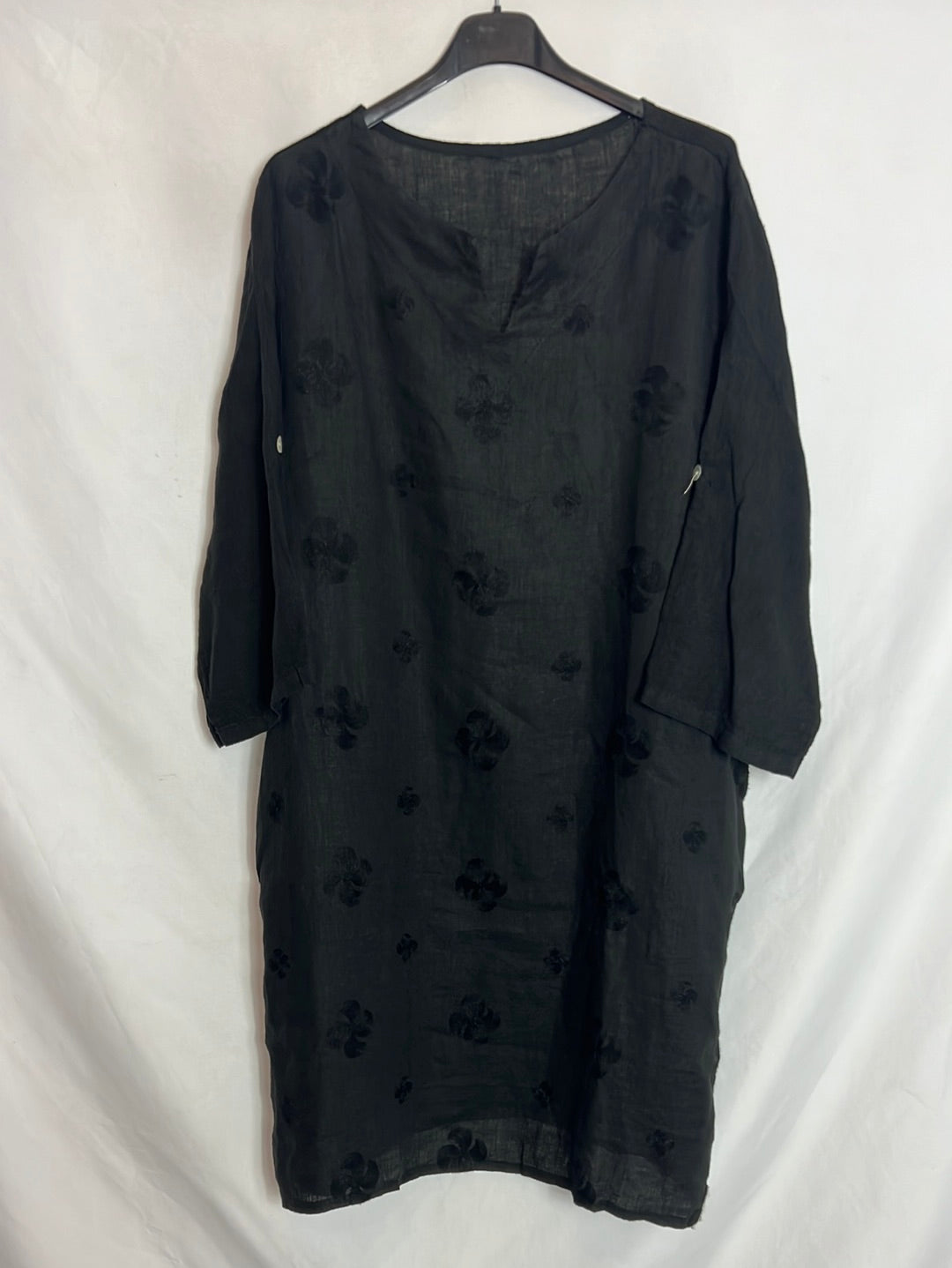 OTHER. Black embroidered linen dress. Size XL