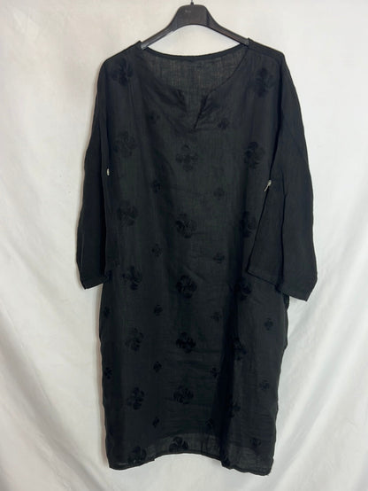 OTHER. Black embroidered linen dress. Size XL