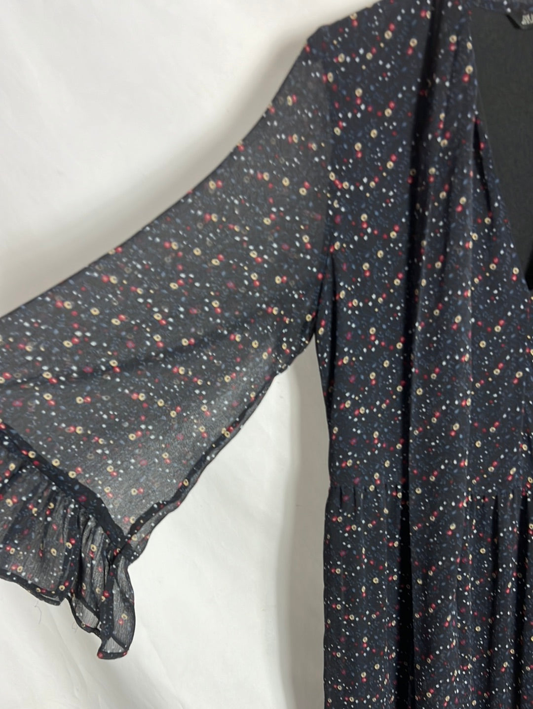 ZARA. Vestido largo gasa flores mini. T S