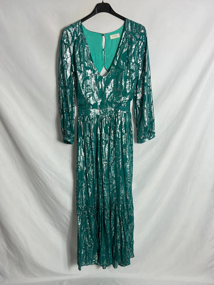 LOUIZON. Vestido midi azul hilos plateados. T 1 (S)