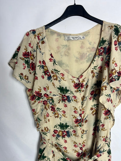 NICE THINGS. Short beige button-down dress. Size 40