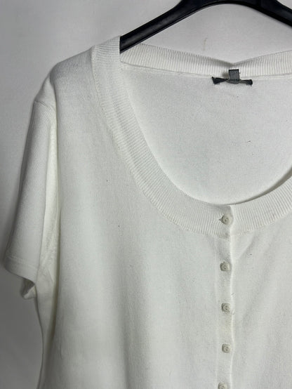 PHILDAR. Cárdigan manga corta punto blanco. T XL