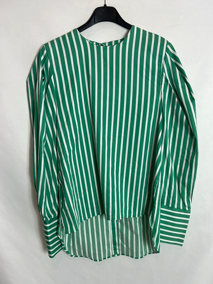 ZARA. Green blouse with white stripes. TS