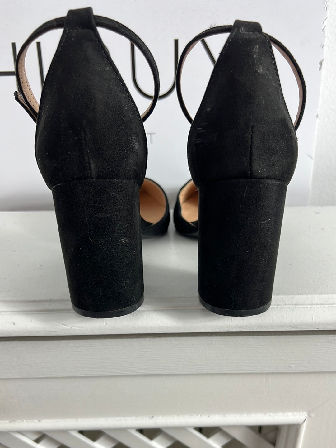 TULIPANO. Black high heels with ankle buckle. Size 37