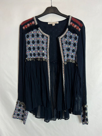 ZARA. Chaqueta azul bordados y abalorios. T S (tara)