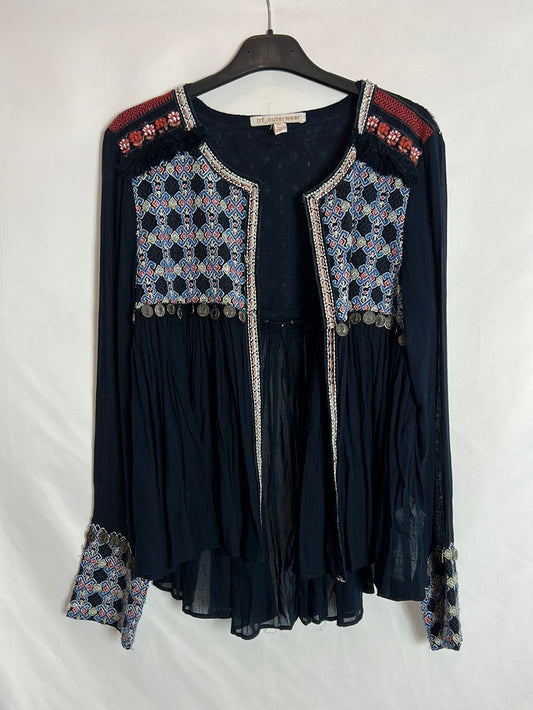 ZARA. Chaqueta azul bordados y abalorios. T S (tara)