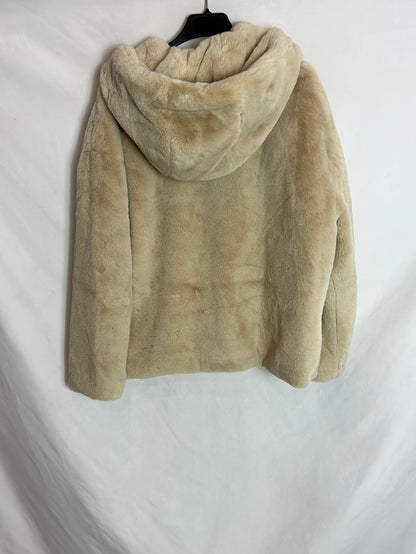 ZARA. Abrigo pelo beige capucha T.S