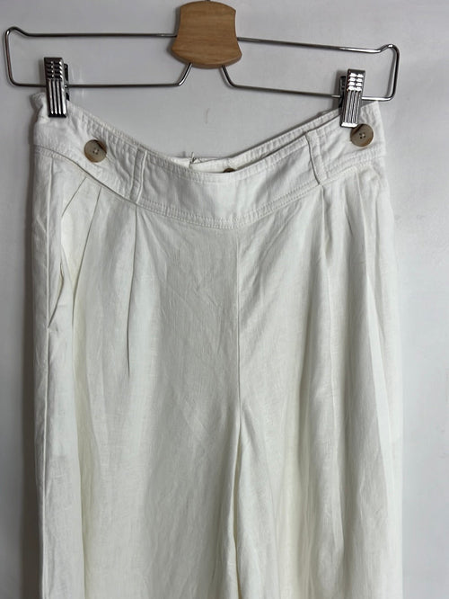 BANANA REPUBLIC. Pantalón lino blanco pata ancha. T 0 (36)
