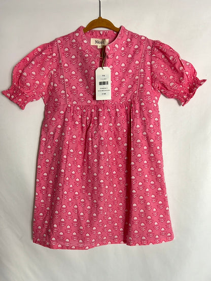 NÍCOLI. Vestido rosa flores blancas. T 6 años