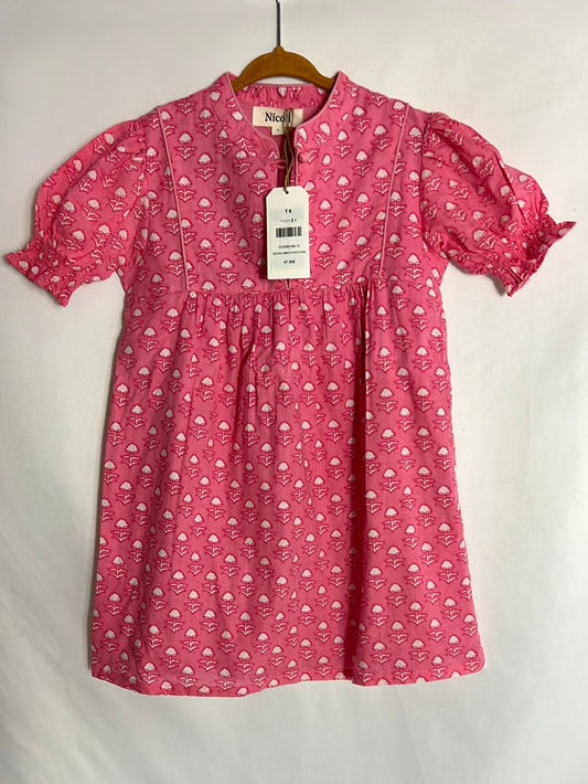 NÍCOLI. Vestido rosa flores blancas. T 6 años