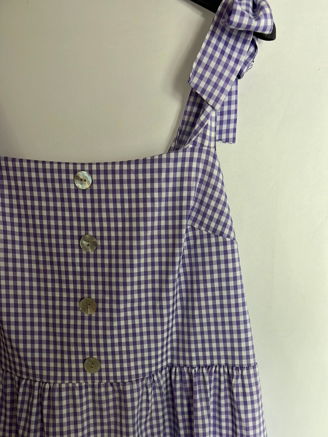 AMELA. Vestido cuadros vichy volantes. T S