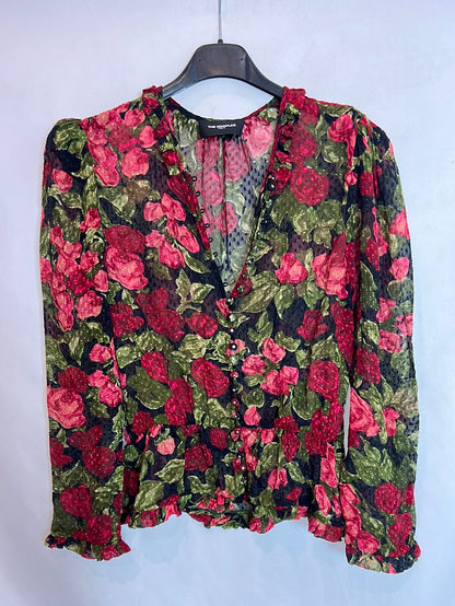 THE KOOPLES. Semi-sheer floral textured blouse. TS
