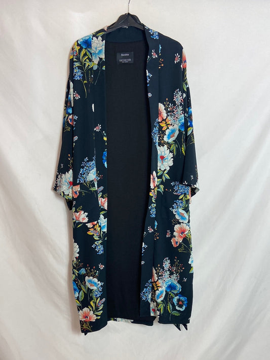 BERSHKA. Kimono azul flores T.XS