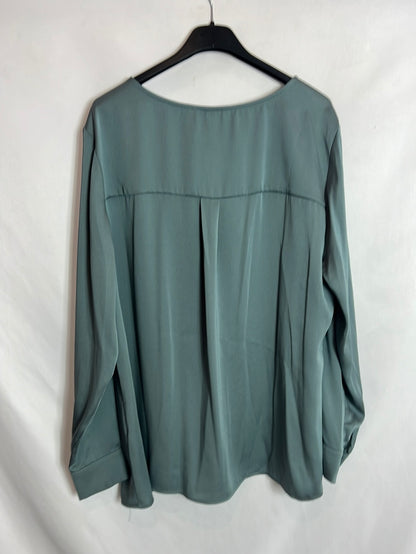 H&amp;M. Aqua green satin blouse. Size 48