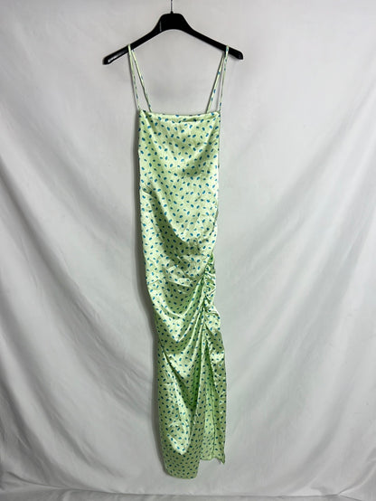 ZARA. Vestido midi satinado flores. T M