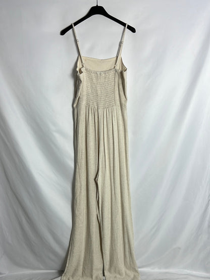STRADIVARIUS. Beige linen-effect long jumpsuit. TM