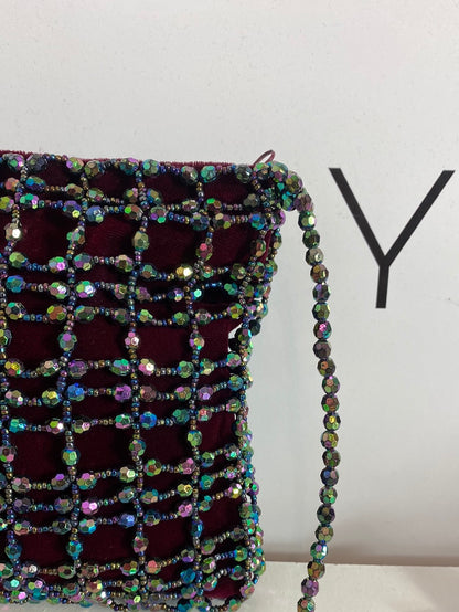 MANGO. Burgundy handbag with rhinestones