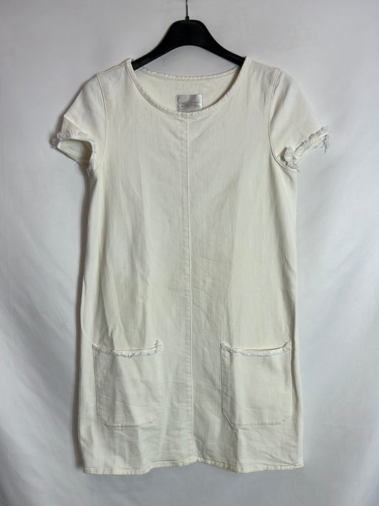 ZARA. Vestido corto denim blanco. T S